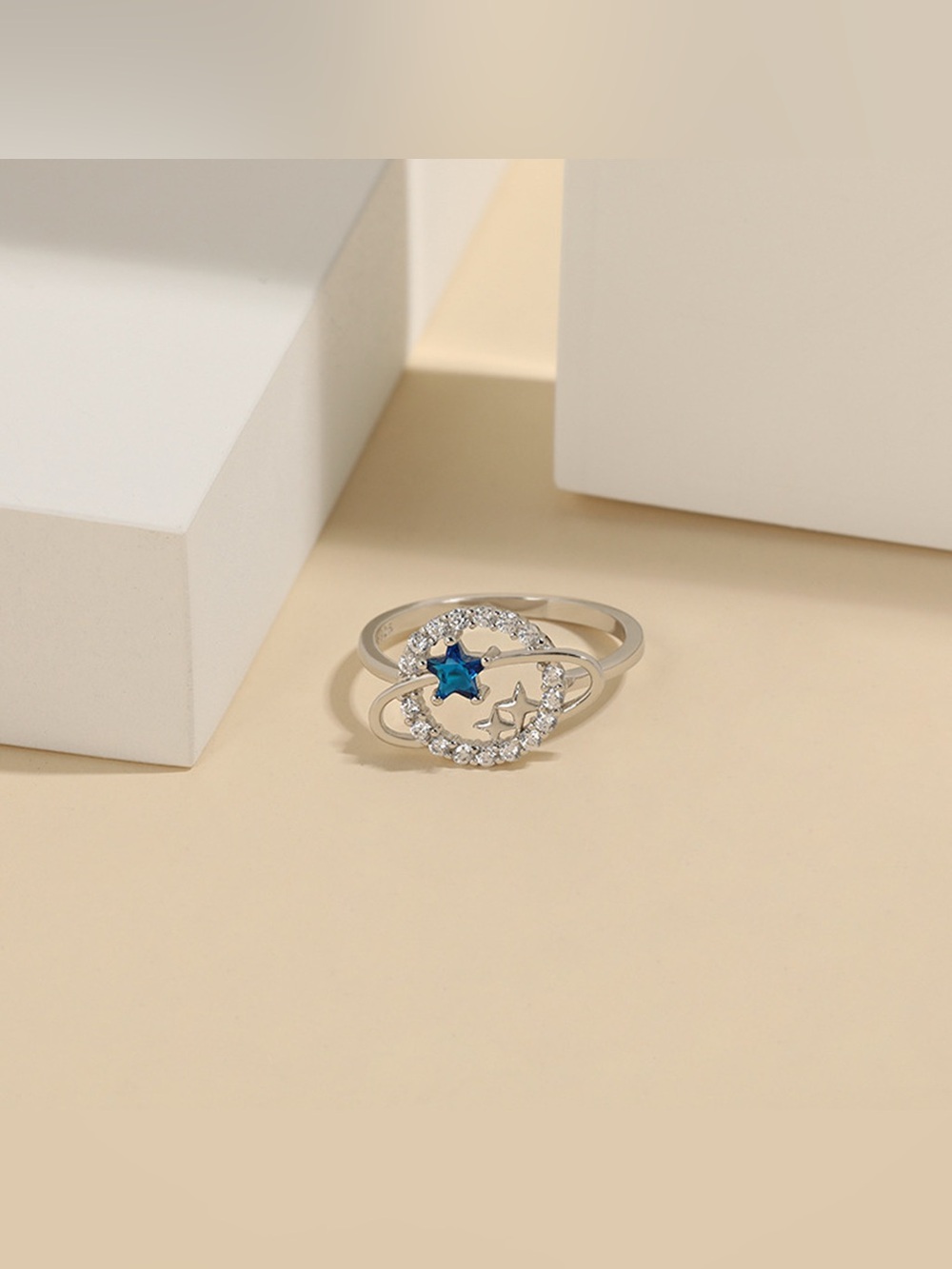 Planet Shape Inlaid Zircon 925 Sterling Silver Ring